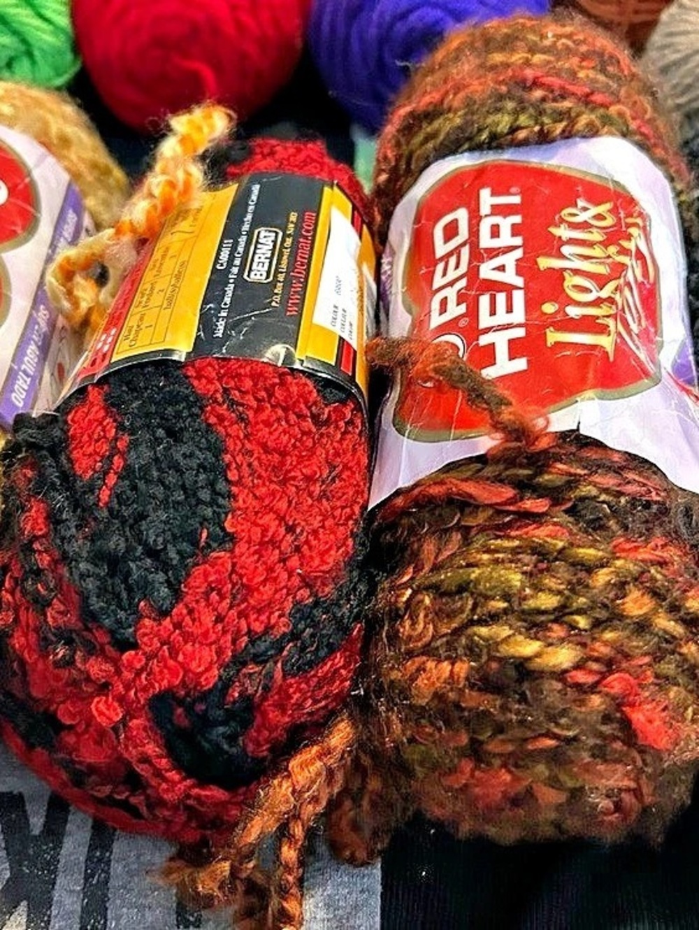 Red Heart Stripes Yarn Skeins Red Black Striped Craft Supply